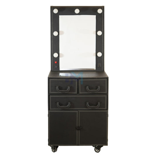 Vanity mirror in black leatherette 