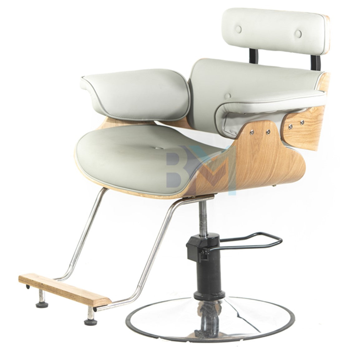 Gray and wood barber chair