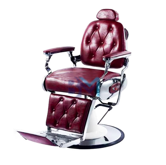 Vintage wine red and silver barber chair